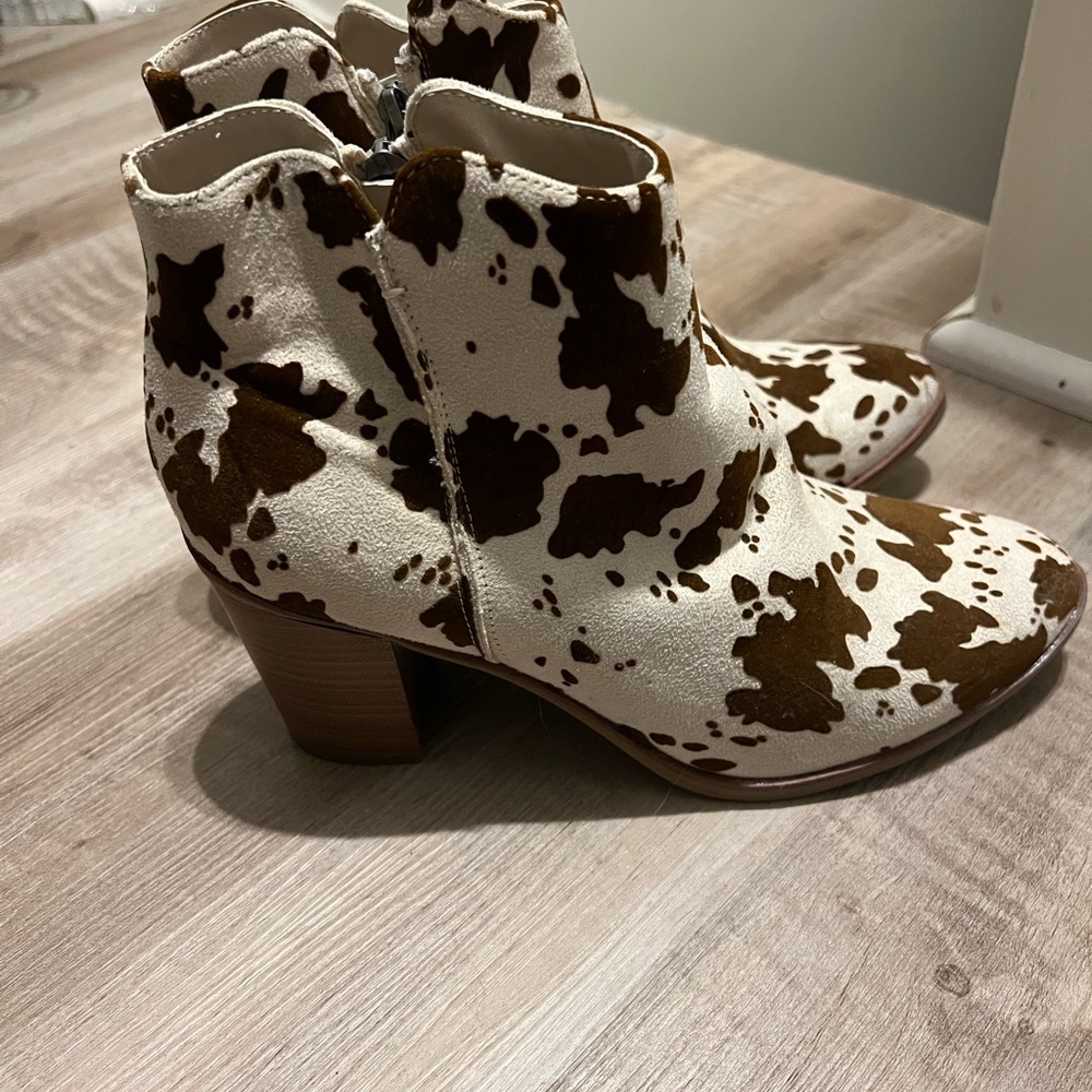 Cow Print Ankle Boots
